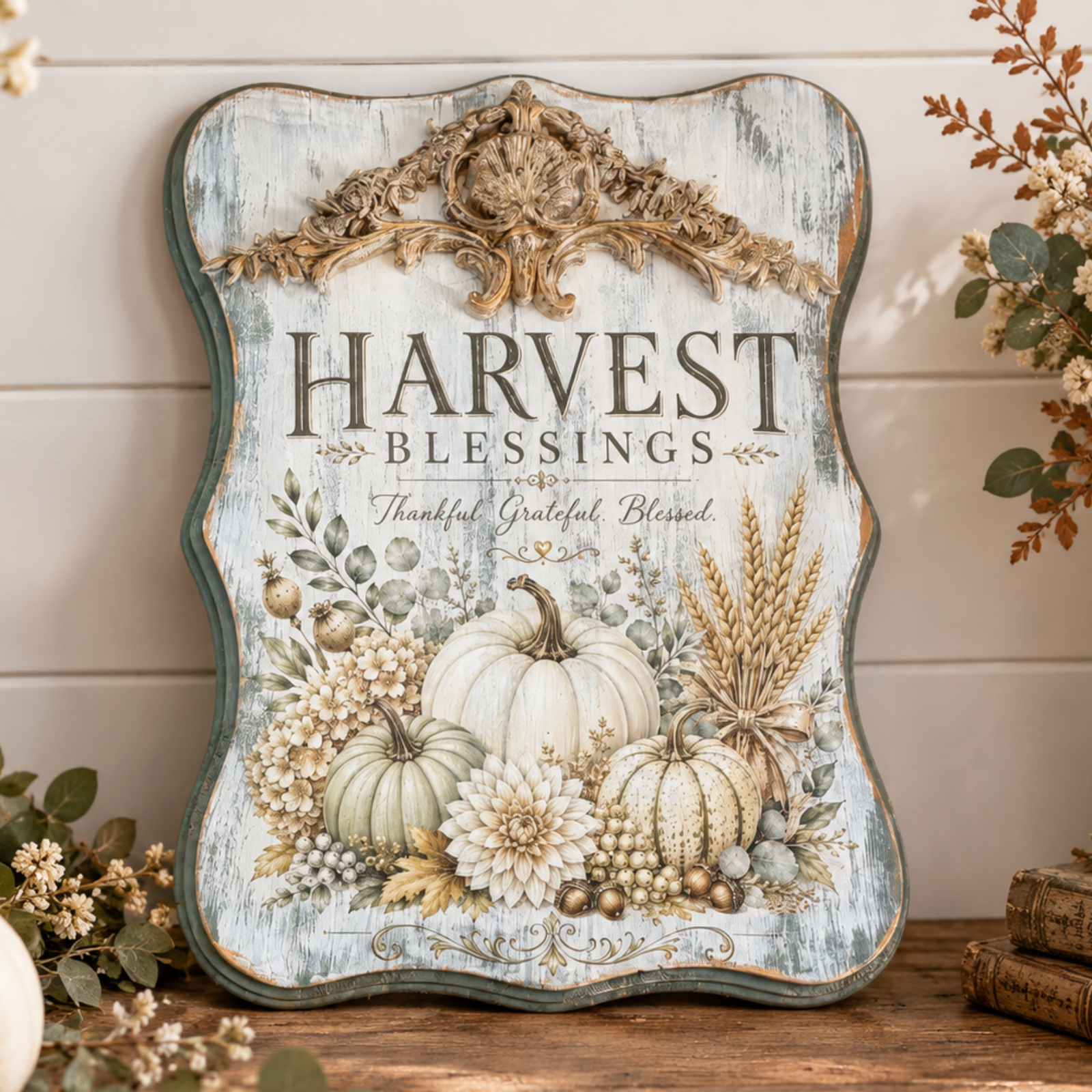 π Harvest Blessing: A Vintage-Inspired Plaque with a Touch of Golden Glow