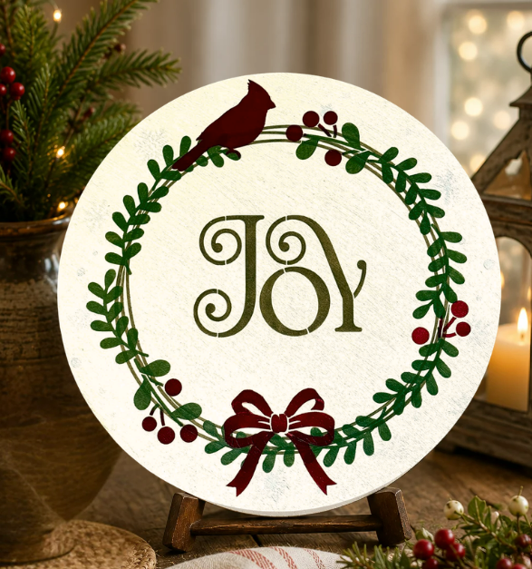 DIY Christmas Joy Wreath πβ€οΈ Create a Charming Cardinal Holiday Sign with Stencils!