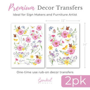Spring Flowers & Butterflies Rub-on Transfer-Rub-on Transfer-Essential Stencil