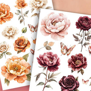 Burgundy & Rust Floral Rub-on Transfer Set-Rub-on Transfer-Essential Stencil