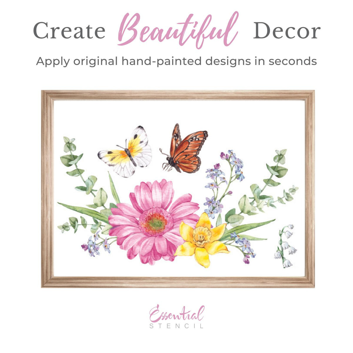 Spring Flowers & Butterflies Rub-on Transfer-Rub-on Transfer-Essential Stencil