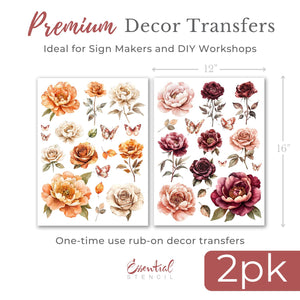 Burgundy & Rust Floral Rub-on Transfer Set-Rub-on Transfer-Essential Stencil