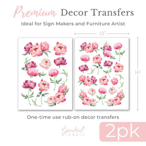 Spring Peonies Rub-on Transfer-Rub-on Transfer-Essential Stencil