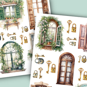 Vintage Windows & Keys Rub-on Transfer-Rub-on Transfer-Essential Stencil