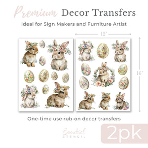 Vintage Floral Bunnies - Rub-on Transfer-Rub-on Transfer-Essential Stencil