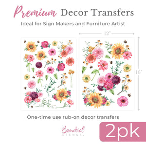 Rustic Summer Flowers Rub-on Transfer-Rub-on Transfer-Essential Stencil