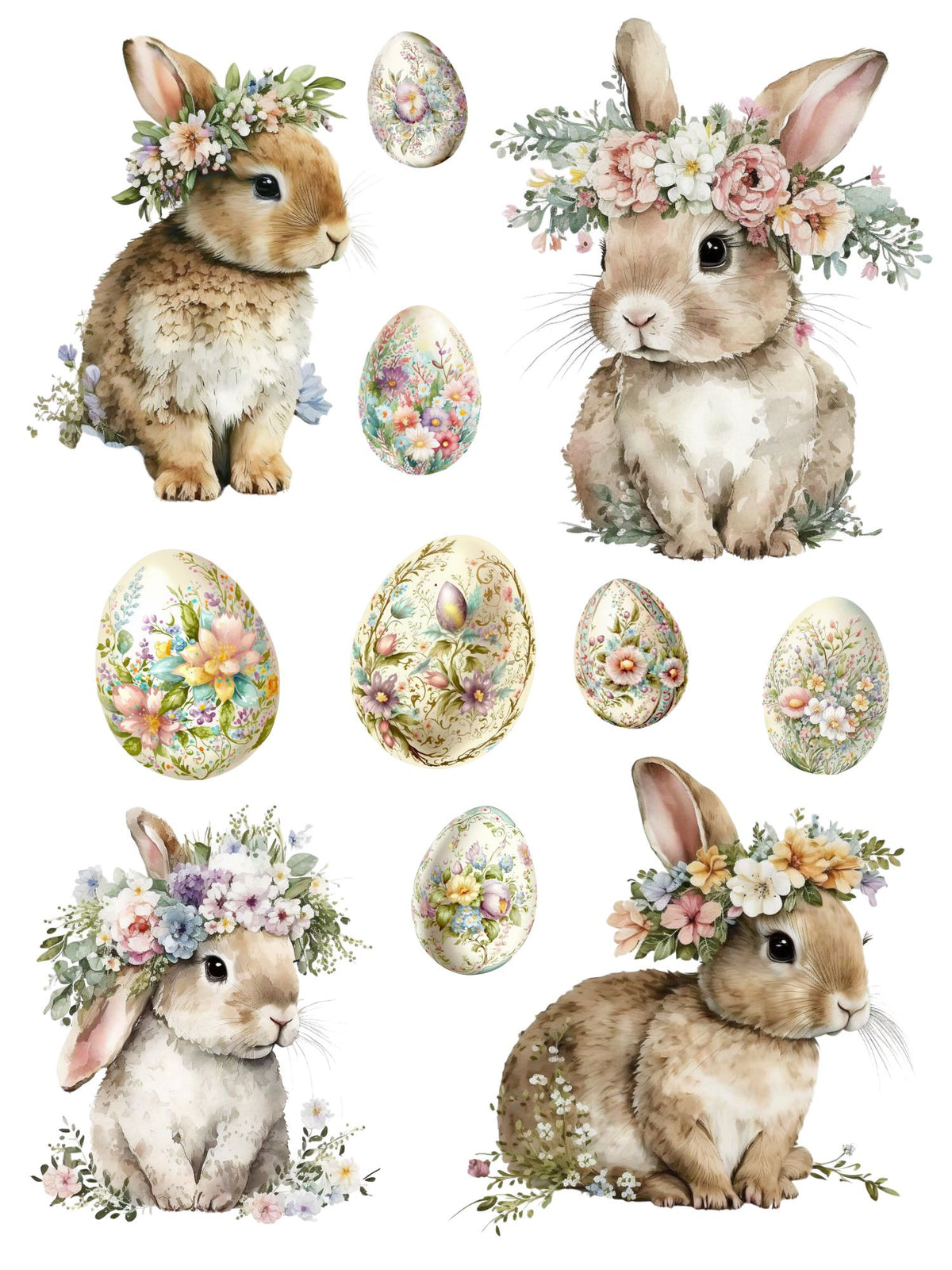 Vintage Floral Bunnies - Rub-on Transfer-Rub-on Transfer-Essential Stencil