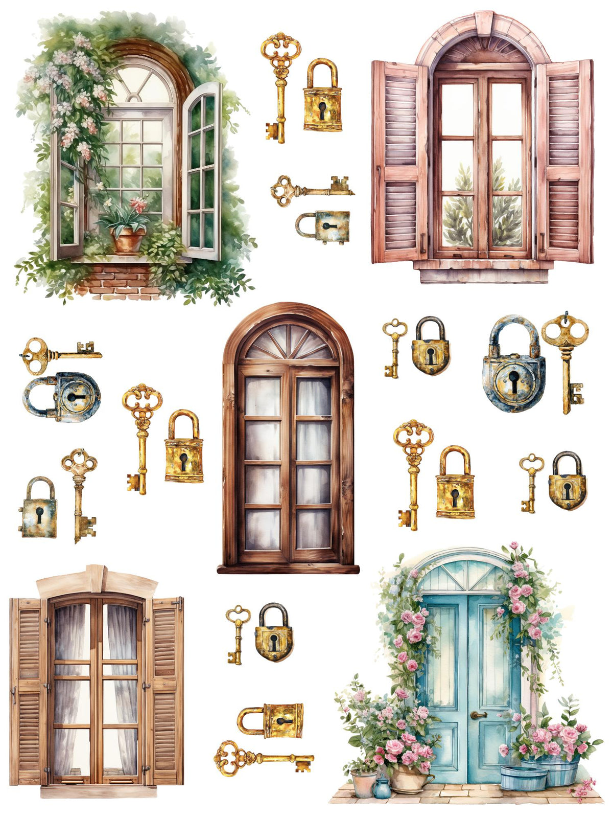 Vintage Windows & Keys Rub-on Transfer-Rub-on Transfer-Essential Stencil