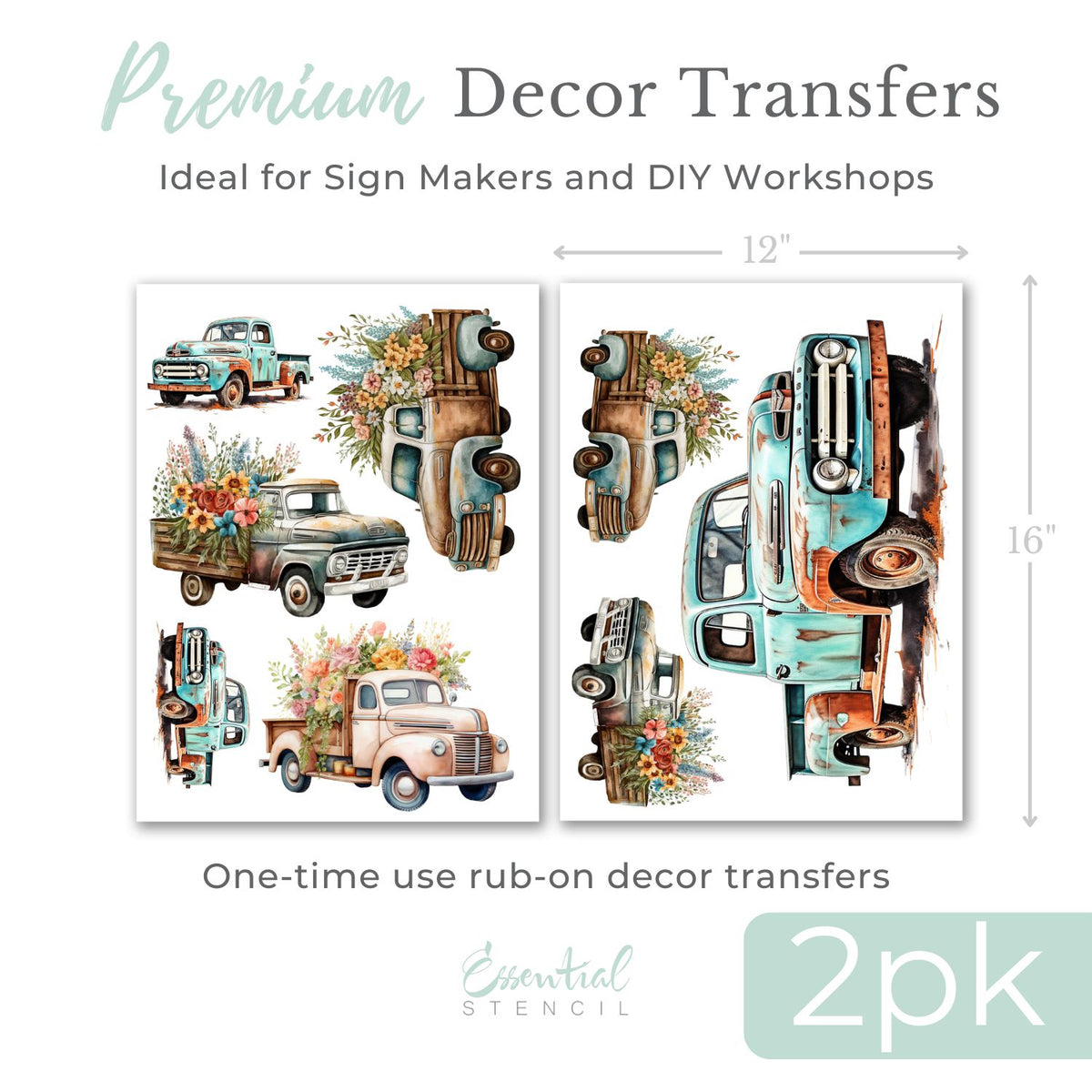 Rustic Vintage Truck Rub-on Transfers-Rub-on Transfer-Essential Stencil