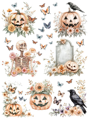Bones to Blossoms Halloween Rub-on Transfer Set-Rub-on Transfer-Essential Stencil