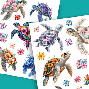 Floral Sea Turtles-Rub-on Transfer-Essential Stencil