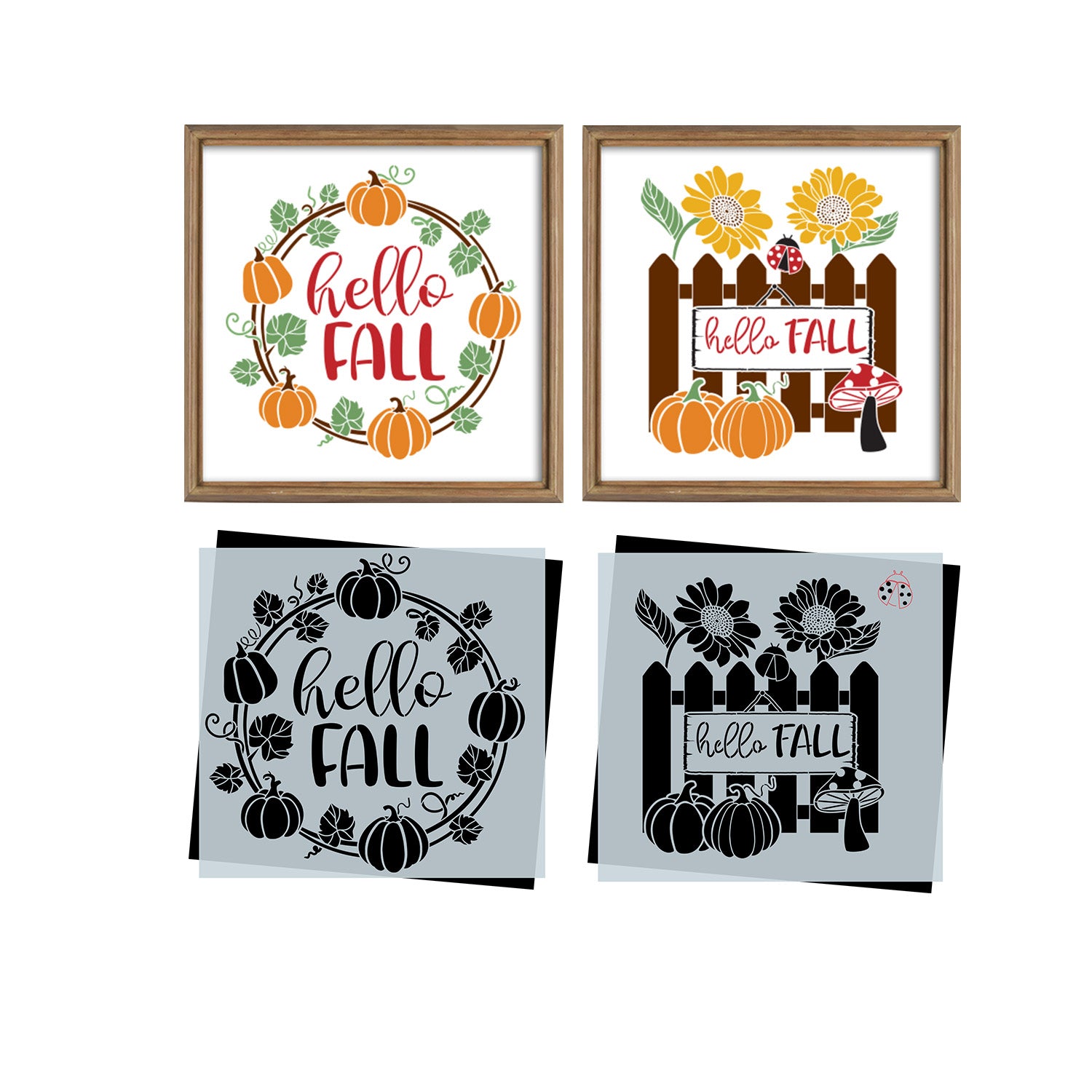 Hello Fall Picket Fence and Pumpkin Wreath Set-Pattern-Essential Stencil