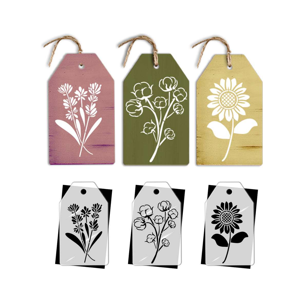 Lavender Cotton Sunflower Mini Tags Stencil Set (3 Pack)-Farm-Essential Stencil