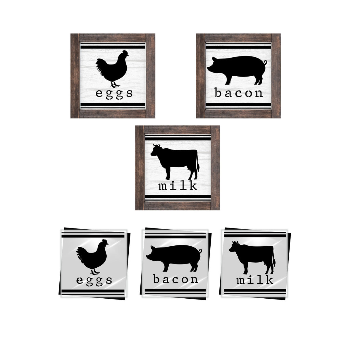 Eggs Bacon Milk Mini Sign Stencils 6x6 (3 Pack)-Farm-Essential Stencil