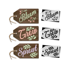 Bloom. Grow. Sprout Mini Tag Stencils (3pk)-Spring-Essential Stencil