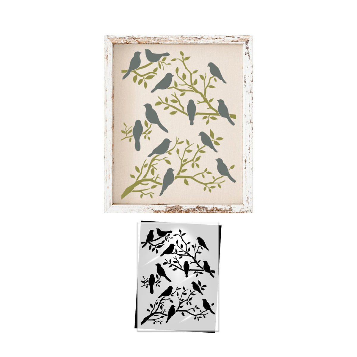 Perched Birds Stencil 12x16-Spring-Essential Stencil