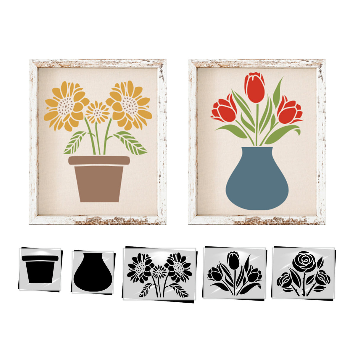 Customizable Potted Flowers Stencil-Mother's Day-Essential Stencil