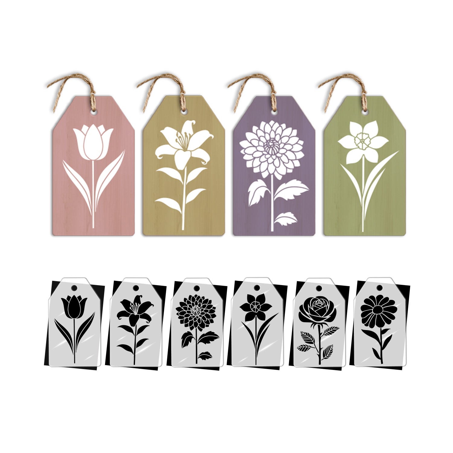 Flower Mini Tag Stencil Set (Bundle Exclusive Free Gift)-Spring-Essential Stencil