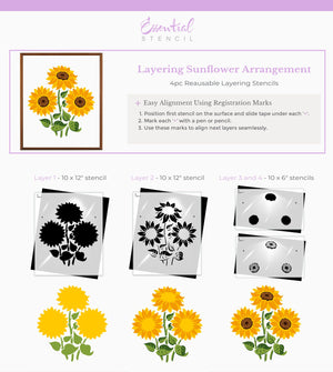Layering Sunflower Arrangement Stencil (FREE GIFT $90+)-free_gift-Essential Stencil