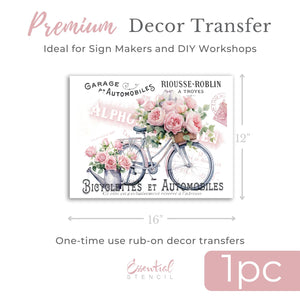 Fleurs et Bicyclettes (Flowers & Bicycles) Rub-on Transfer-Rub-on Transfer-Essential Stencil