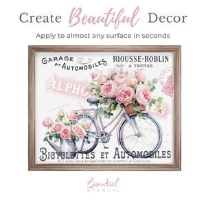 Fleurs et Bicyclettes (Flowers & Bicycles) Rub-on Transfer-Rub-on Transfer-Essential Stencil