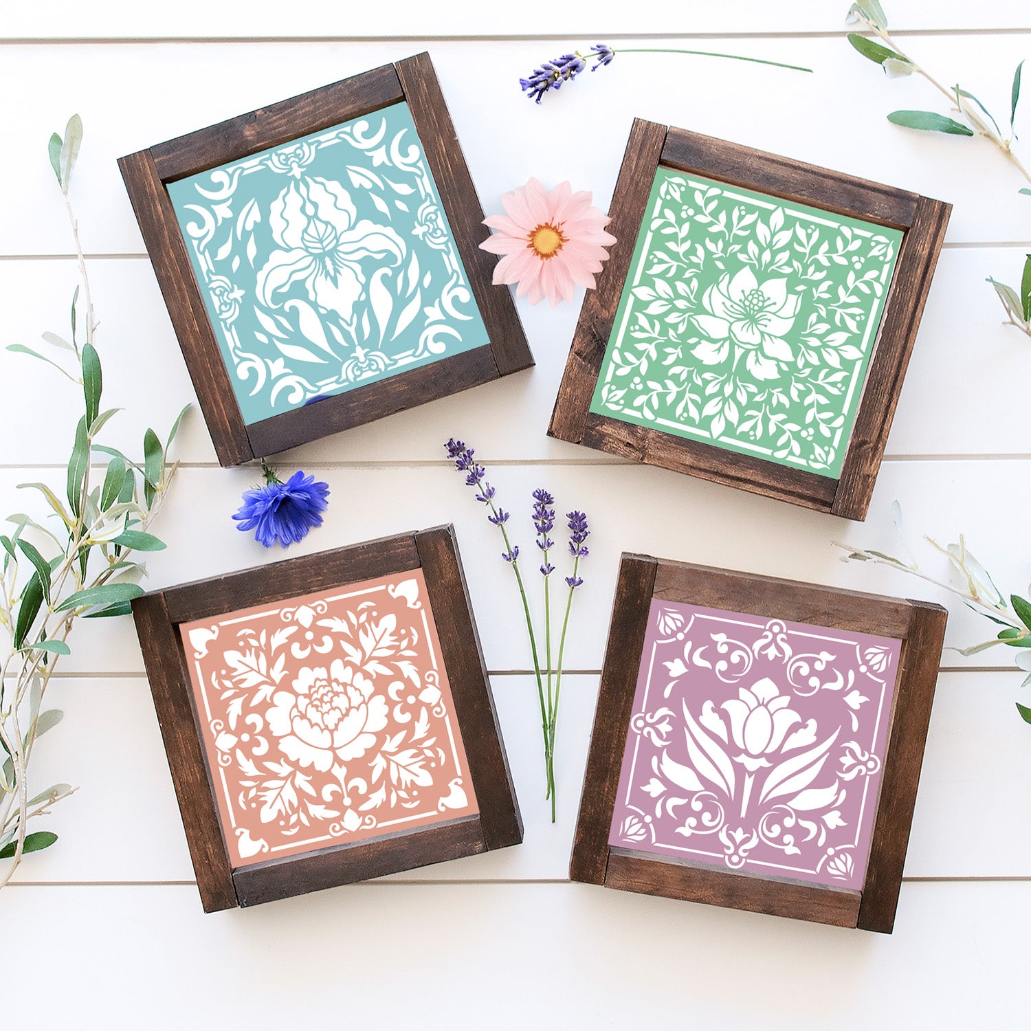 Flower Tile Mini Stencil Set (4 Pk)-Spring-Essential Stencil