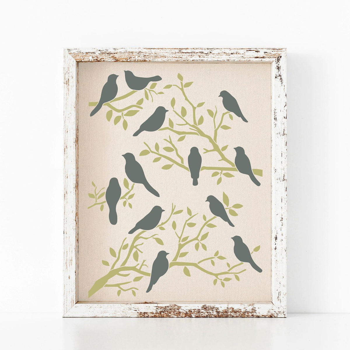 Perched Birds Stencil 12x16-Spring-Essential Stencil