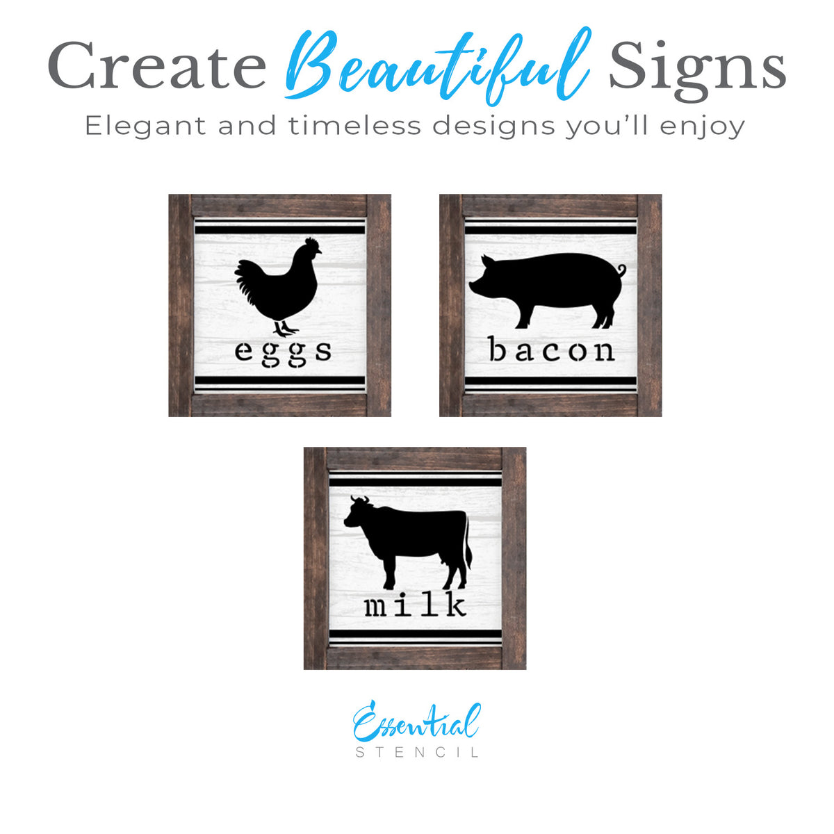 Eggs Bacon Milk Mini Sign Stencils 6x6 (3 Pack)-Farm-Essential Stencil