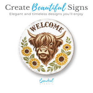 Highland Cow & Sunflower Welcome