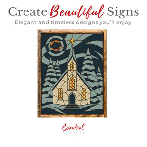 Stained Glass Winter Church Stencil-Christmas-Essential Stencil