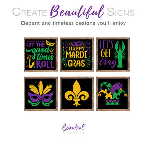 Mardi Gras 6x6 Mini Sign Stencils (6 Pack)-Mardi Gras-Essential Stencil
