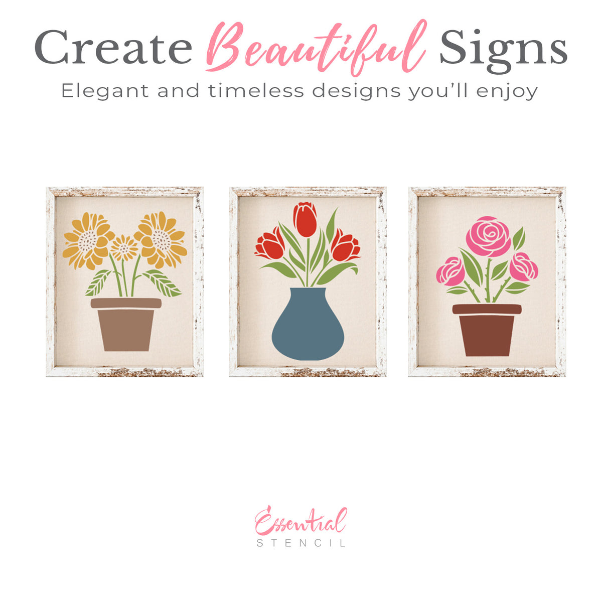 Customizable Potted Flowers Stencil-Mother's Day-Essential Stencil