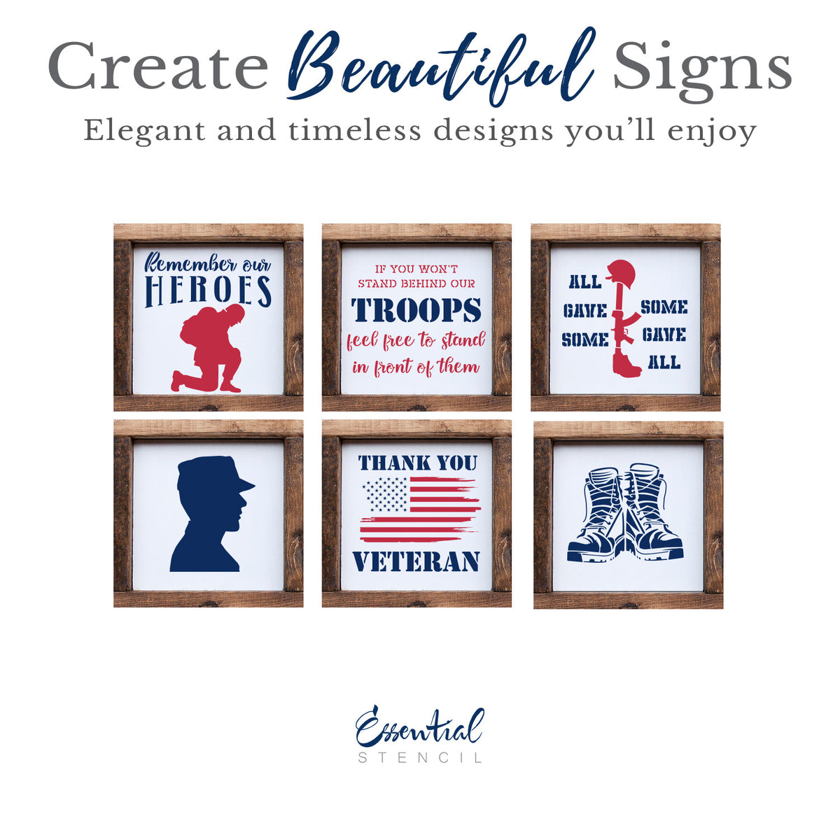 American Veteran Mini Sign Stencils (6 Pack)-Patriotic-Essential Stencil