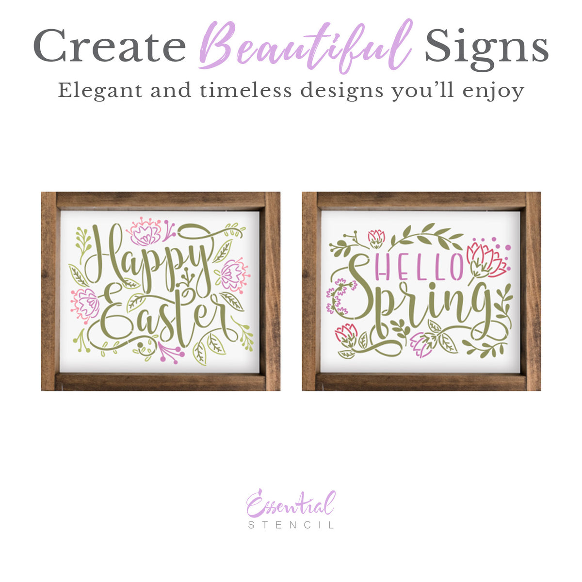 Floral Happy Easter 10x8 Stencil Set (2pk)-Spring-Essential Stencil