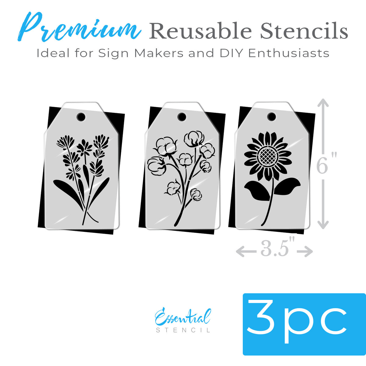 Lavender Cotton Sunflower Mini Tags Stencil Set (3 Pack)-Farm-Essential Stencil