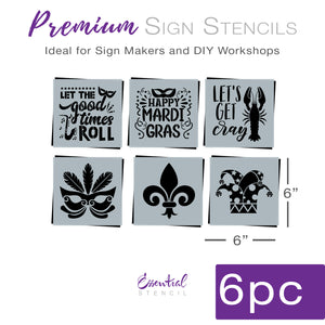 Mardi Gras 6x6 Mini Sign Stencils (6 Pack)-Mardi Gras-Essential Stencil