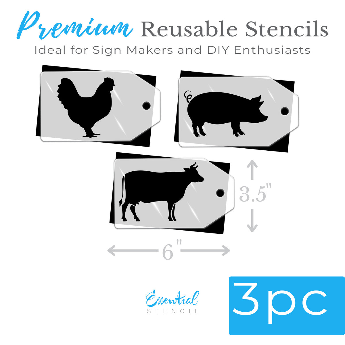 Farm Animal Mini Tags 3.5x6 (3 Pack)-Farm-Essential Stencil