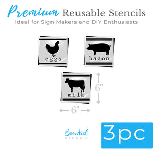 Eggs Bacon Milk Mini Sign Stencils 6x6 (3 Pack)-Farm-Essential Stencil