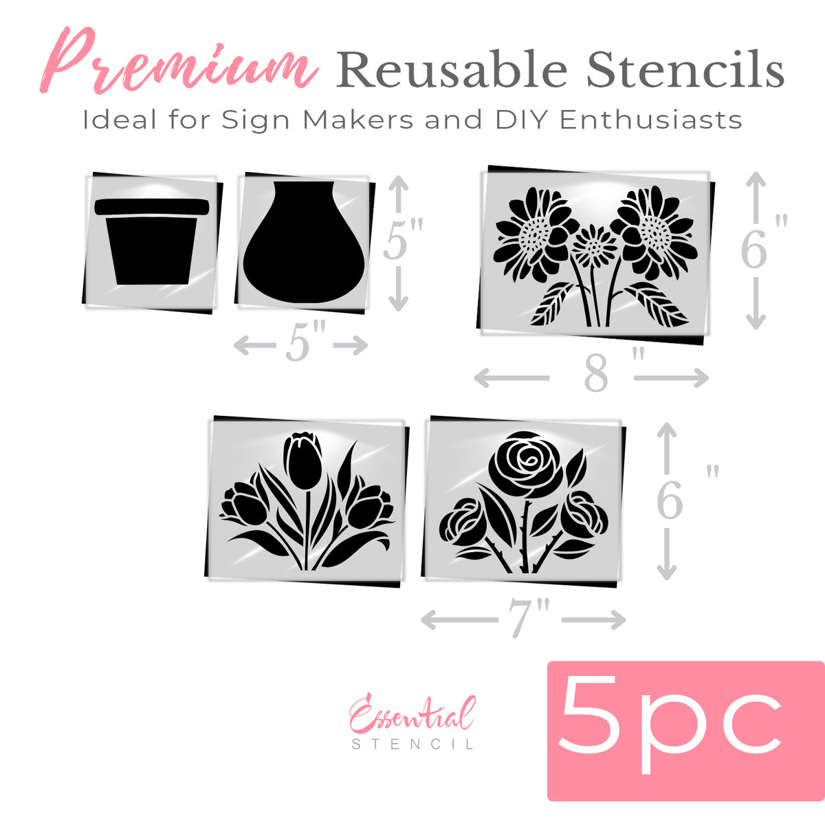 Customizable Potted Flowers Stencil-Mother's Day-Essential Stencil