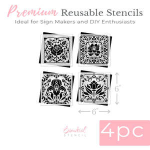 Flower Tile Mini Stencil Set (4 Pk)-Spring-Essential Stencil