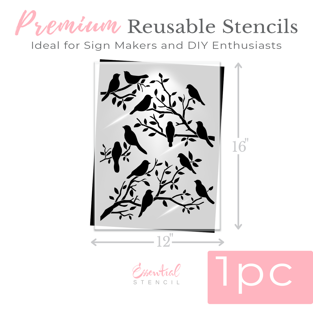 Perched Birds Stencil 12x16-Spring-Essential Stencil