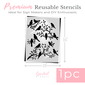 Perched Birds Stencil 12x16-Spring-Essential Stencil
