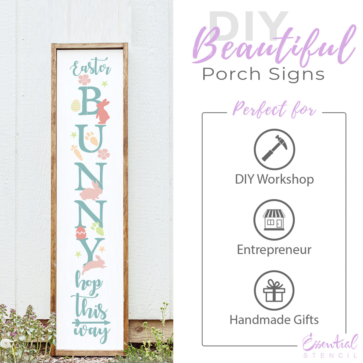 Easter Bunny Hop This Way 5ft Porch Board-Easter-Essential Stencil