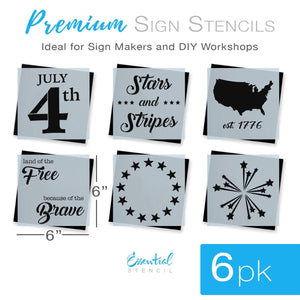 Reusable Patriotic sign stencils for painting on wood, DIY 4th of July home decor, July 4th, Stars and stripes, USA, United States silhouette, Betsy ross 13 star, land of the free because of the brave stencil