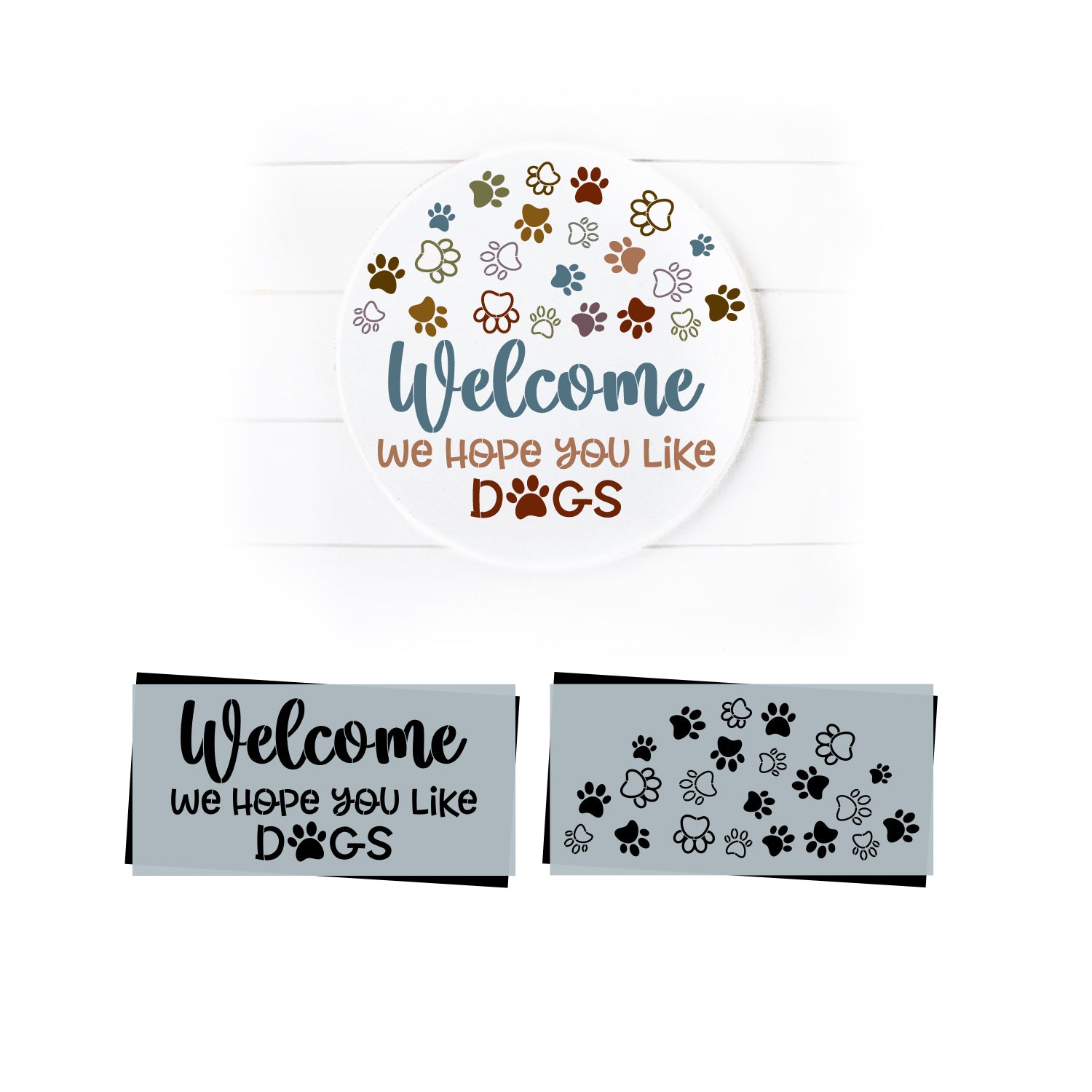 Welcome Dogs Round Sign Stencil-Pattern-Essential Stencil