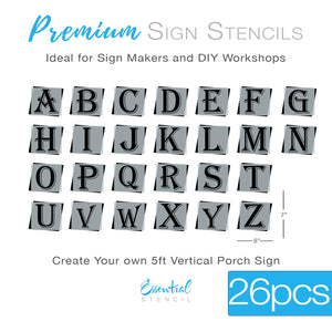 DIY reusable rustic farmhouse five inch Algerian letter set stencils, 5in shadow font alphabet letter set stencils, DIY farmhouse porch sign stencils