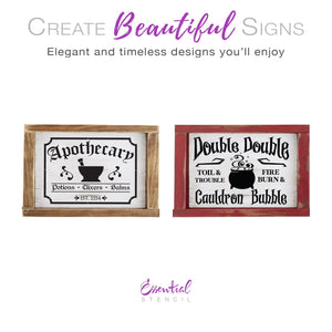 DIY reusable Halloween stencils, Apothecary sign stencil, Double Double toil and trouble fire burn and cauldron bubble sign stencil, Witch sign stencils