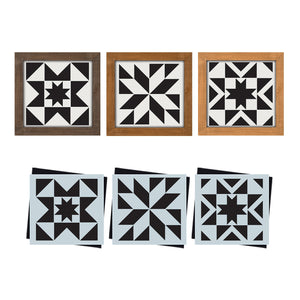 DIY reusable farmhouse barn quilt stencils, geometric home sign stencils, mini rustic home decor sign stencils, diy boho decor, diy country decor, wall art barn quilt stencils