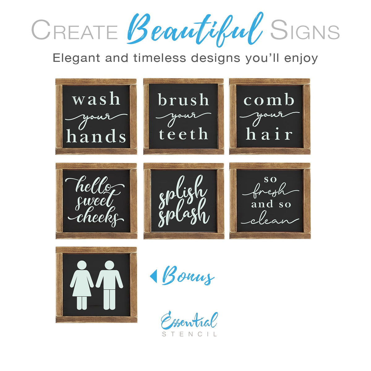 Bathroom Mini Sign Stencils (6Pk) + Bonus Set-Essential Stencil