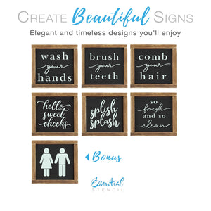Bathroom Mini Sign Stencils (6Pk) + Bonus Set-Essential Stencil
